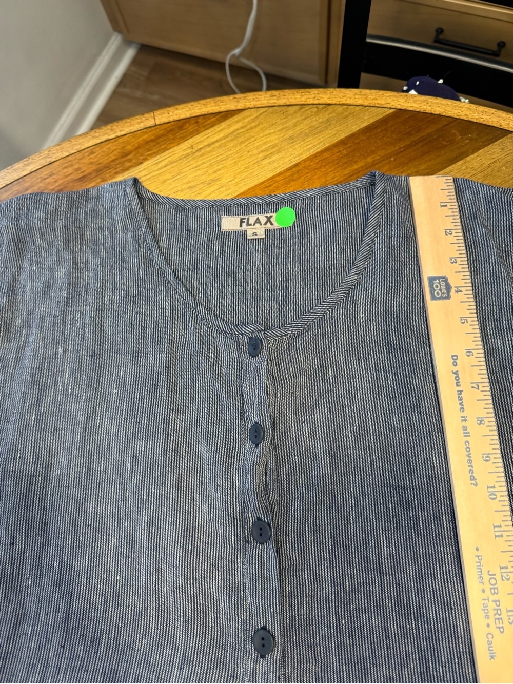 FLAX Long-Sleeve Navy Popover Button Shirt small - Picture 8 of 8